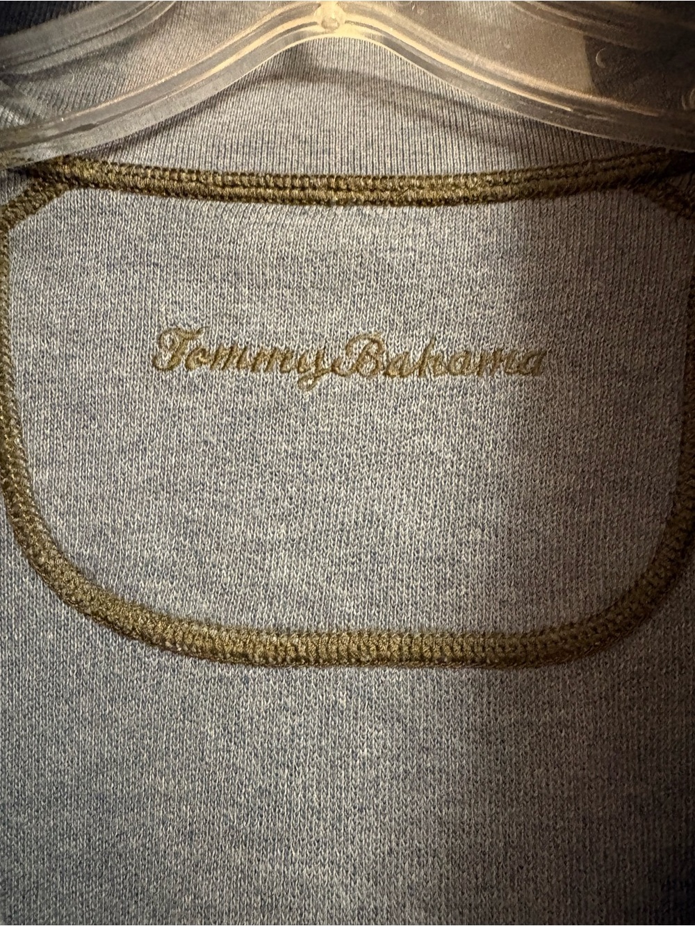 Tommy Bahama Light Blue Quarter-Zip Sweater with Olive Trim - Picture 2 of 3